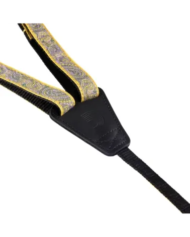 D’Addario. Correas de tipo estribo para ukelele. Paisley amarillo/morado