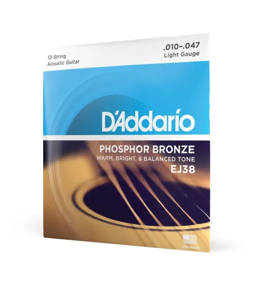 D'Addario EJ38, cuerdas de bronce fosforado para guitarra acústica de 12 cuerdas, blandas, 10-47