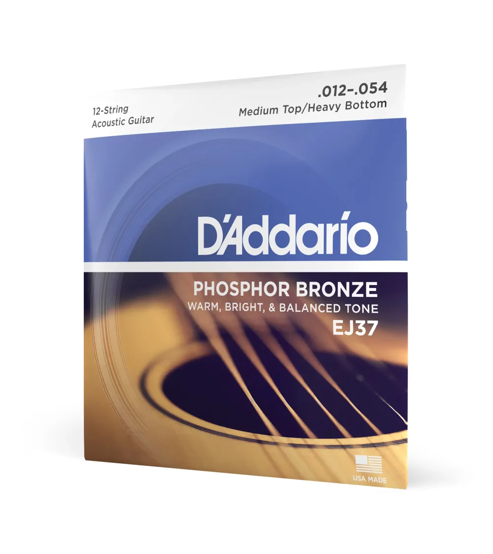 D'Addario EJ37, cuerdas de bronce fosforado para guitarra acústica de 12 cuerdas, 12-54