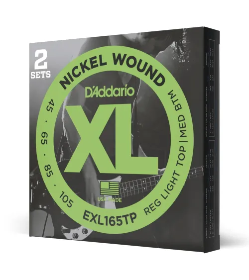 D'Addario EXL165TP, cuerdas para bajo con entorchado en níquel, blandas personalizadas, 45-105, 2 juegos, escala larga
