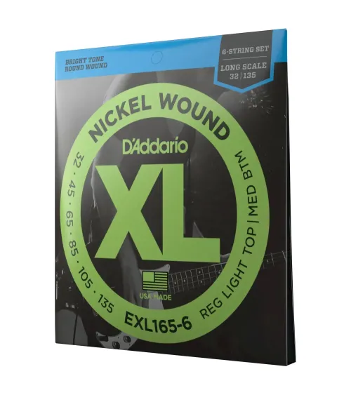 D'Addario EXL165-6, cuerdas con entorchado en níquel para bajo de 6 cuerdas, blandas personalizadas, 32-135, escala larga