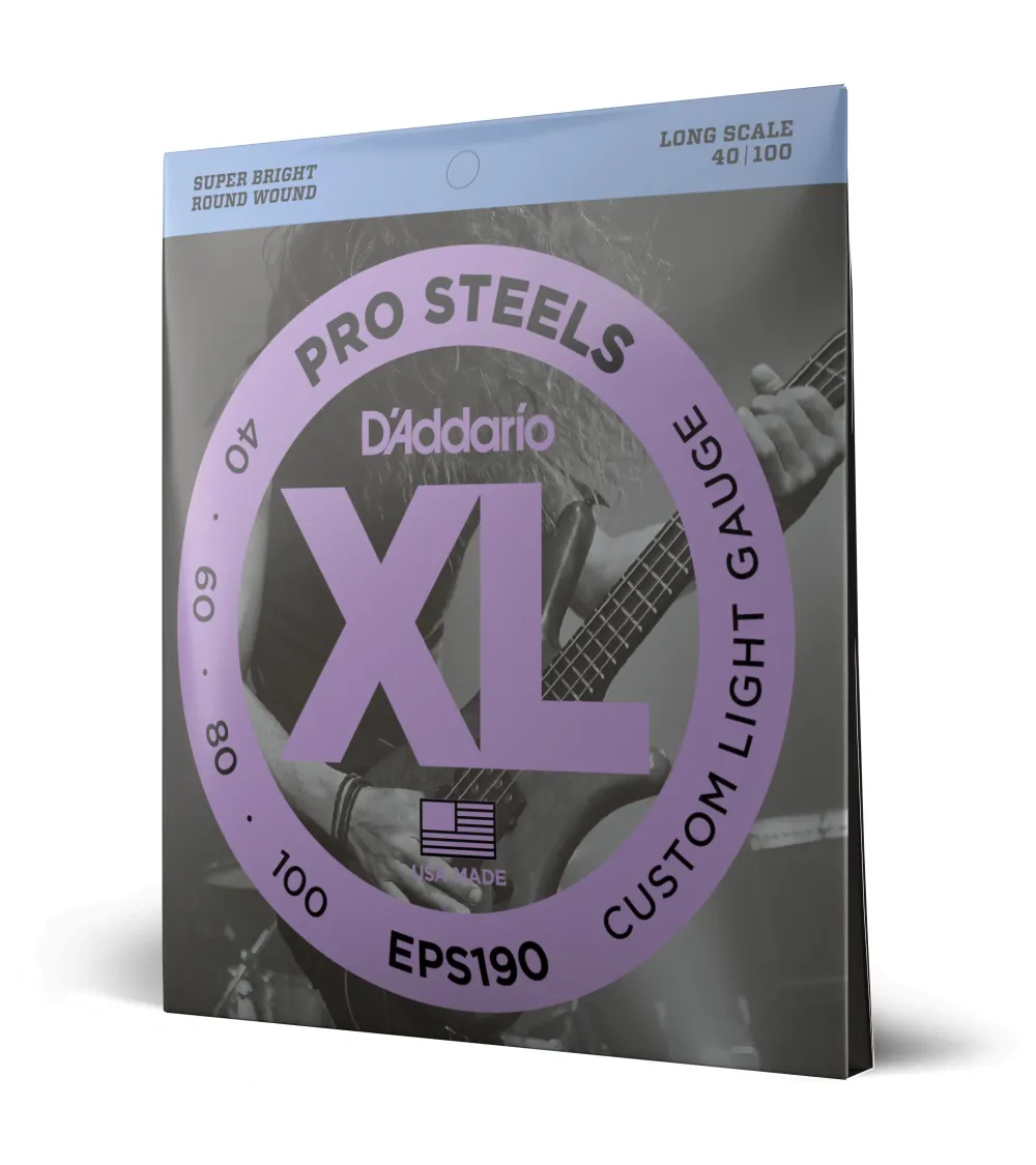 D'Addario EPS190 ProSteels, cuerdas para bajo, blandas personalizadas, 40-100, escala larga