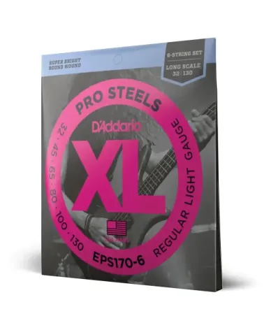 D'Addario EPS170-6 ProSteels, cuerdas para bajo de 6 cuerdas, blandas, 32-130, escala larga
