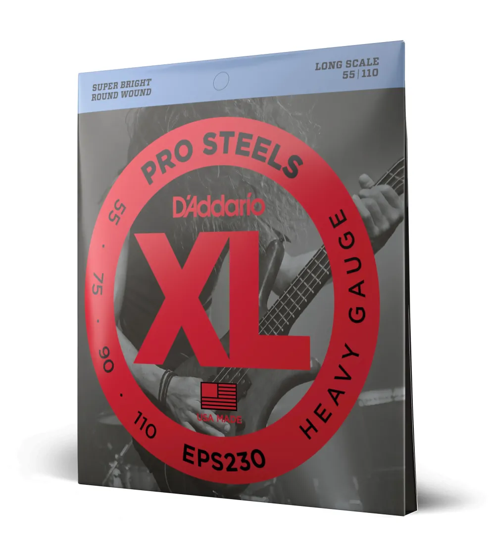 D'Addario EPS230 ProSteels, cuerdas para bajo, duras, 55-110, escala larga