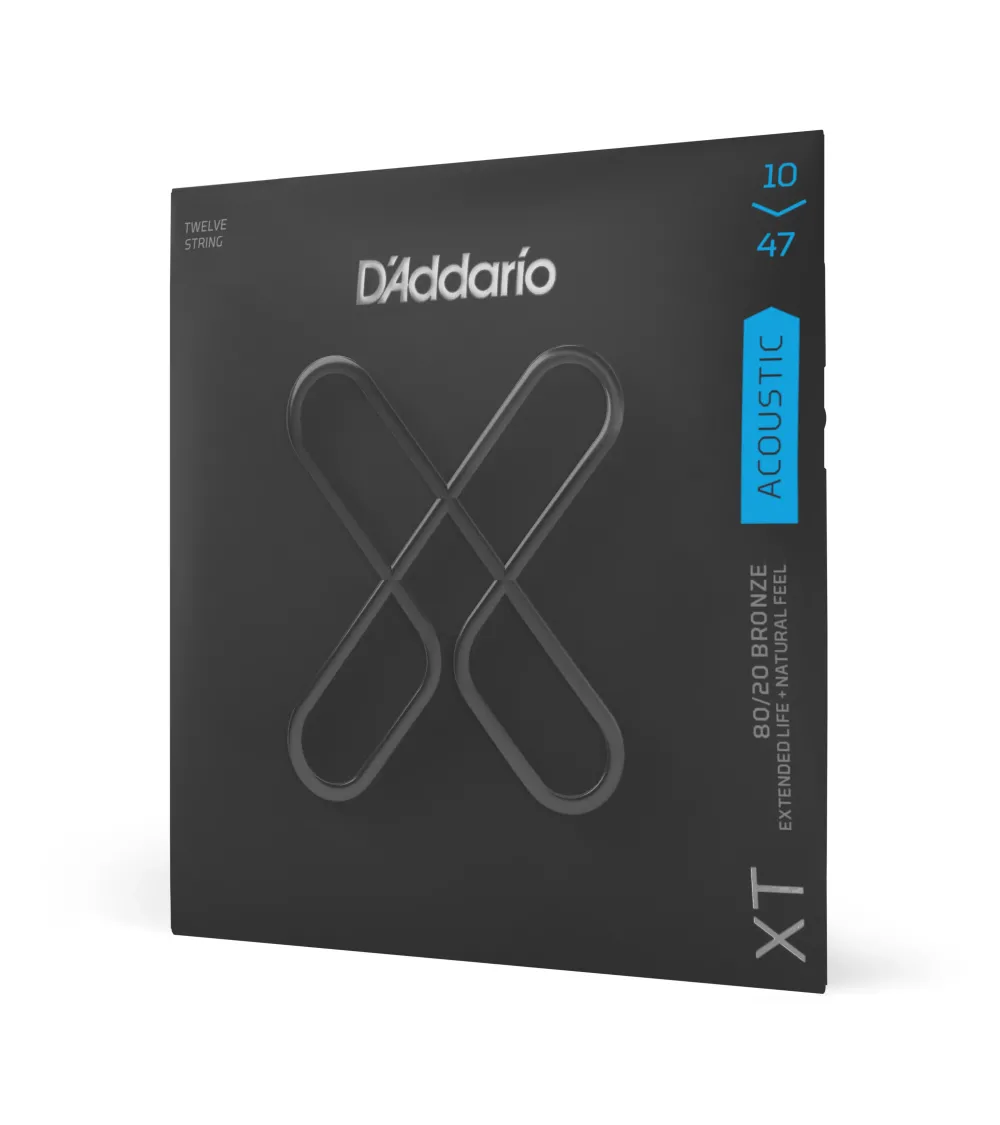 D'Addario XTABR1047-12, XT Acoustic 80/20 Bronze, 12 cuerdas, calibre fino, 10-47