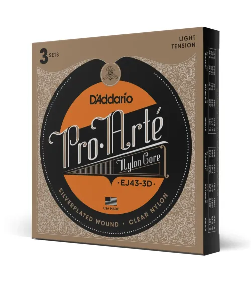 D'Addario EJ43 Pro-Arté Nylon. Cuerdas para guitarra clásica, tensión baja. 3 juegos