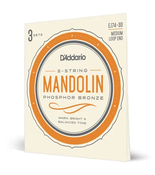 D’Addario EJ74-3D. Cuerdas para mandolina, bronce fosforado, calibre medio, 11-40. 3 juegos