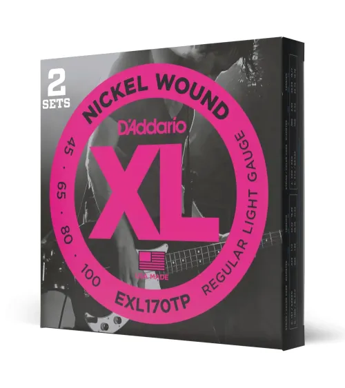 D'Addario EXL170TP, cuerdas para bajo con entorchado en níquel, blandas, 45-100, 2 juegos, escala larga